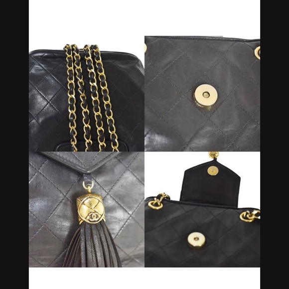 CHANEL CC MATELASSE Fringe Chain Shoulder Bag Leather Black Vintage - Picture 12 of 12